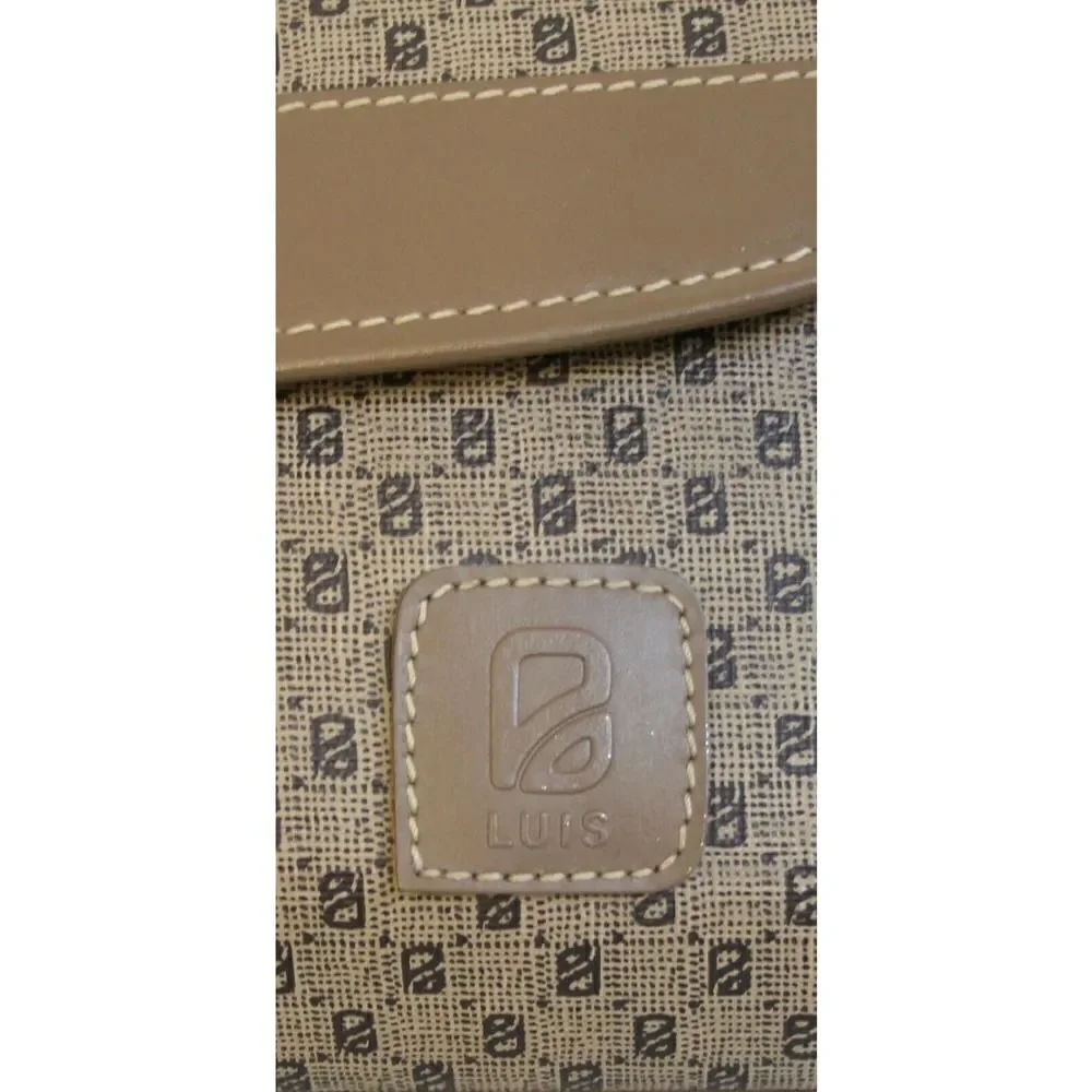 VINTAGE LUIS BEIGE BROWN LOGO PVC GENUINE LEATHER CLUTCH PURSE WALLET ENVELOPE